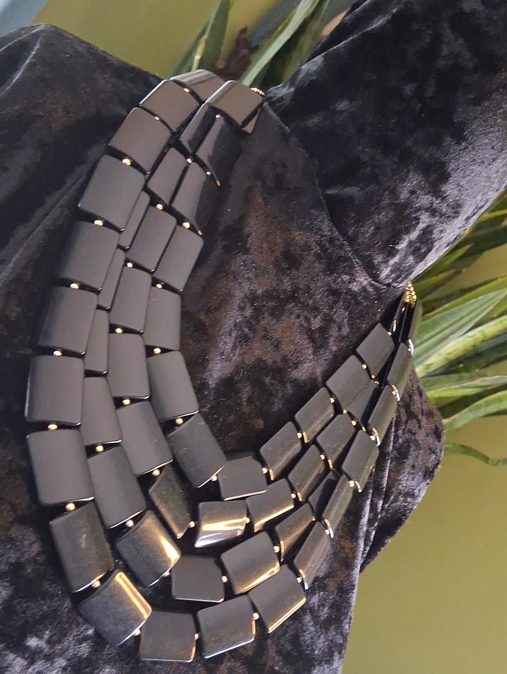 Park Lane Vintage Black 4 Strand Rectangular Resin Statment Necklace